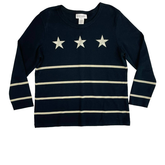 Sport Savvy Nautical Star Print Striped Long Sleeve Crewneck Top Medium - Picture 3 of 6